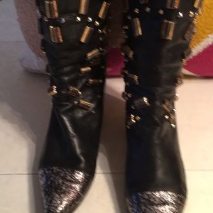 Black Studded and Leather calf boots